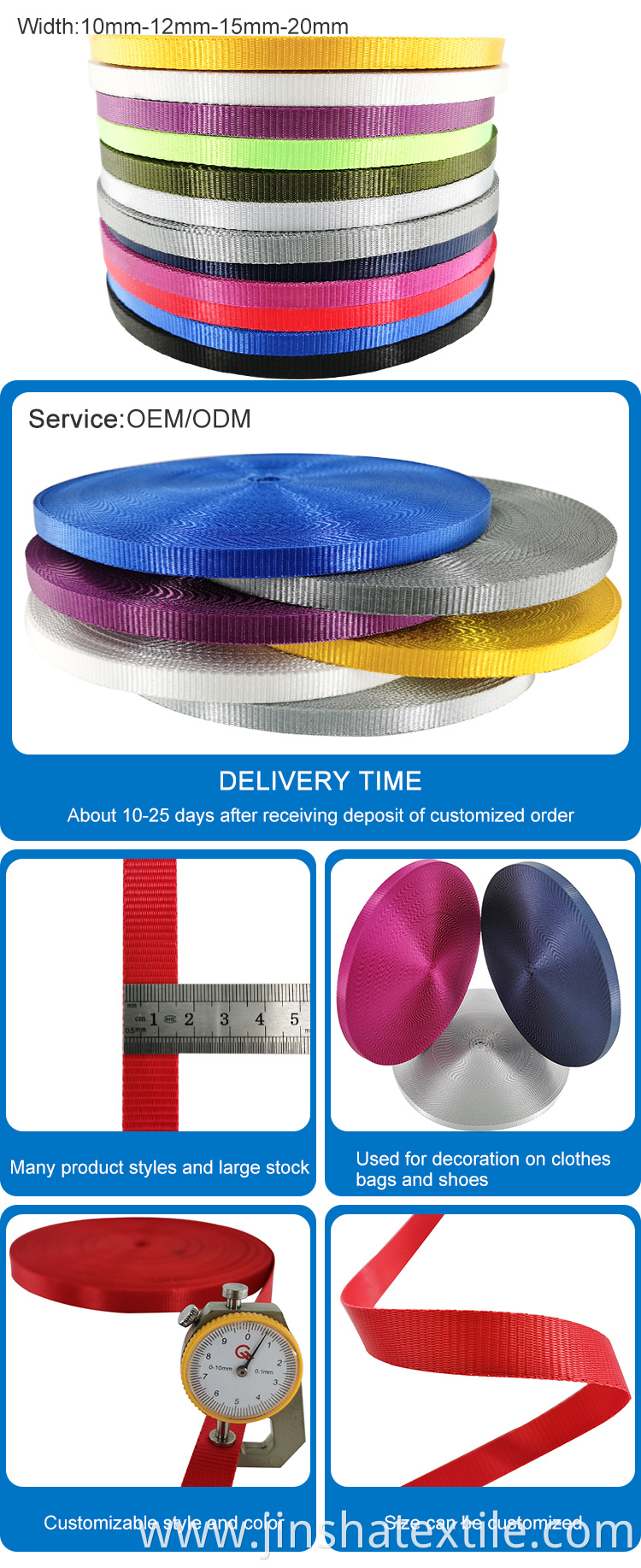 10mm-12mm-15mm-20mm webbing color can be customized and can be used for mobile phone lanyard tag nylon webbing